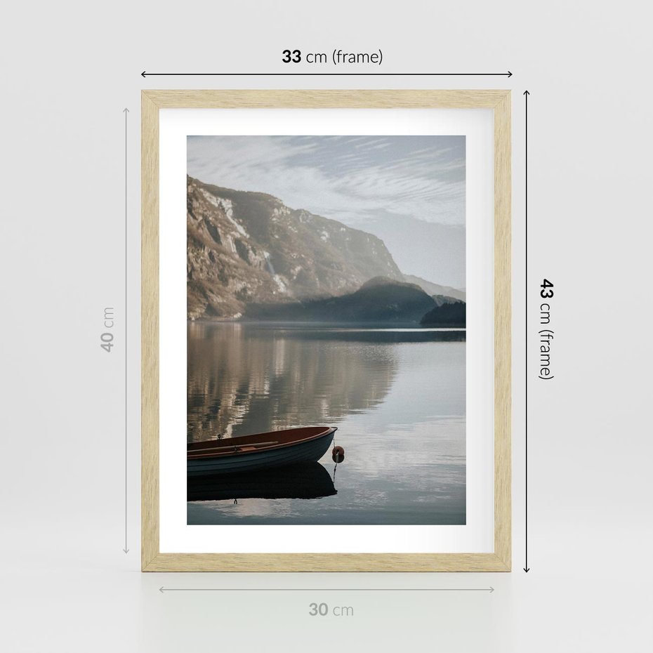 Plakat w ramie 30x40 - Refleksje Natury - morze, łódka - rama drewno