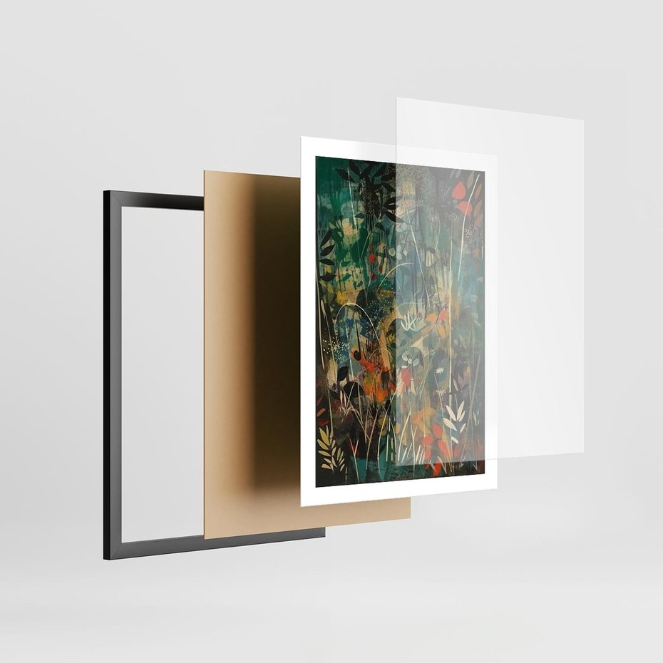 Plakat w ramie 50x70 - Abstrakcyjne Wariacje Form - abstrakcyjny obraz, mnogość kolorów - rama czarna