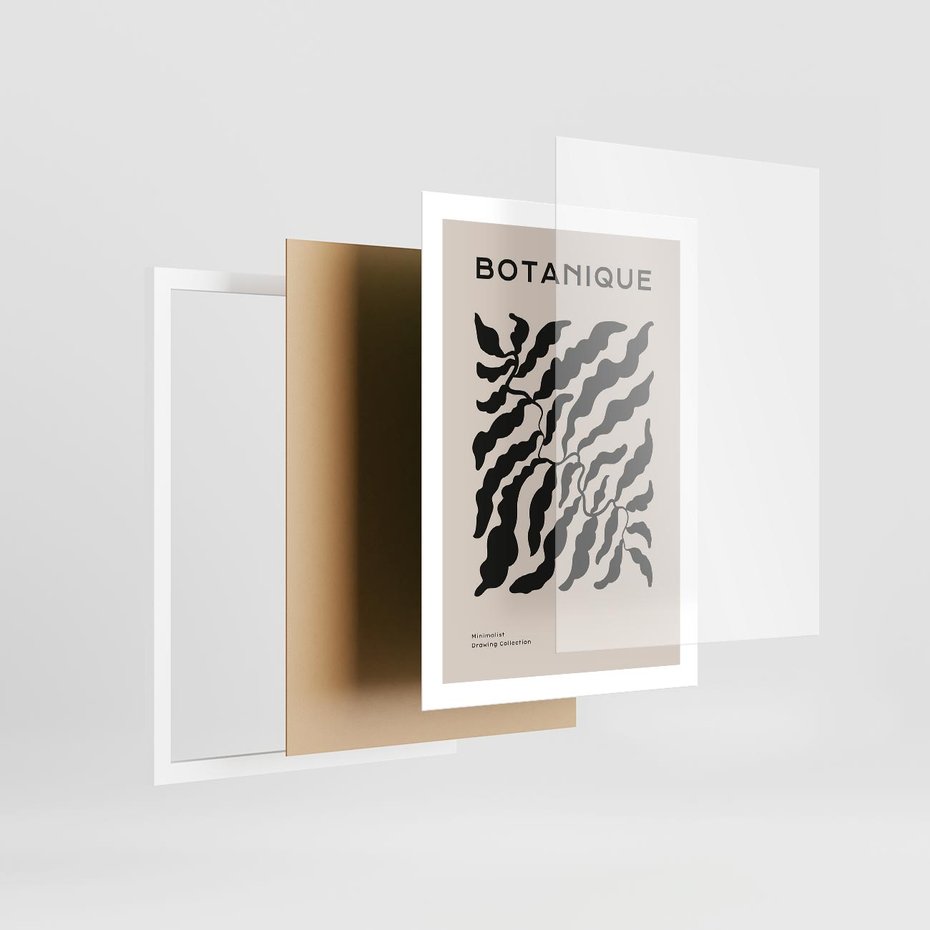 Plakat w ramie 50x70 - Księga Odbić - abstrakcyjne liśćie, roślinne motywy - rama biała