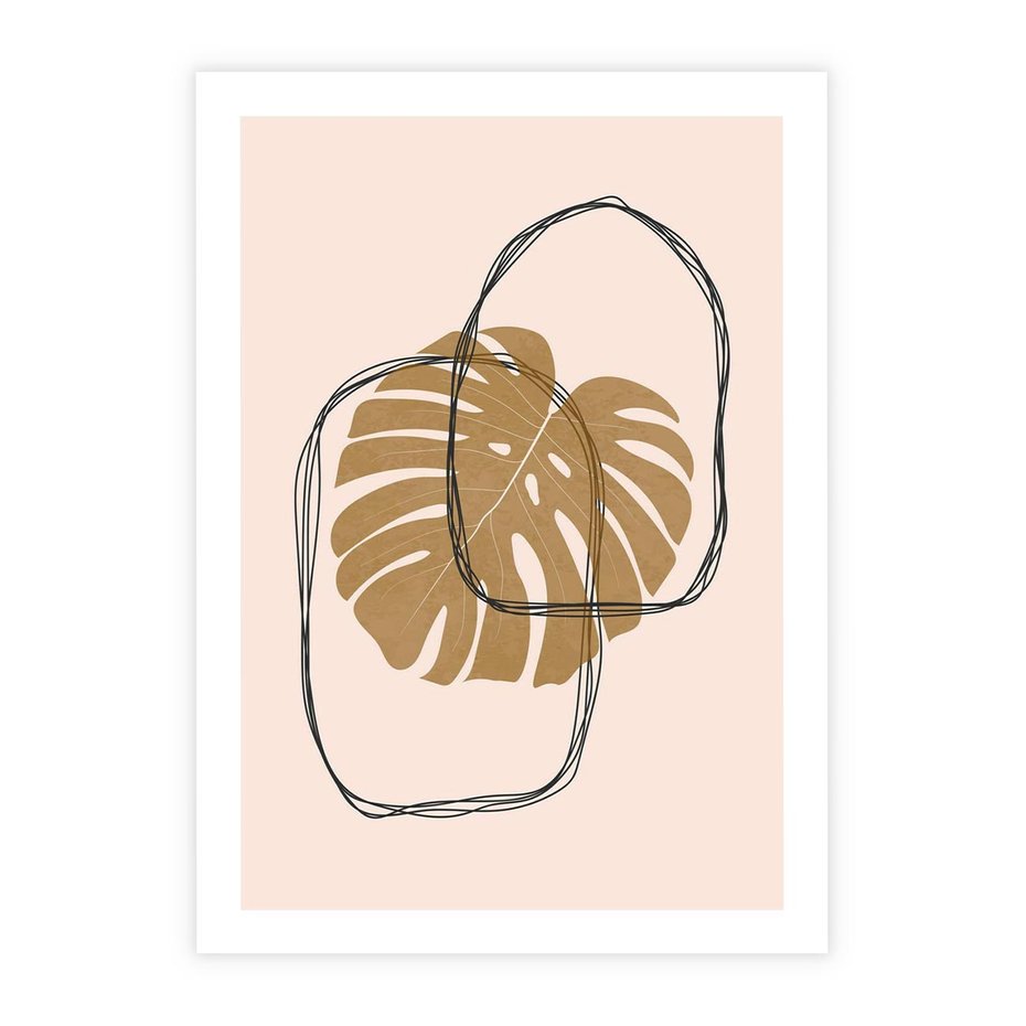Plakat bez ramy 21x30 - Liście w Beżowym Minimalizmie - minimalistyczny obraz, liście monstery