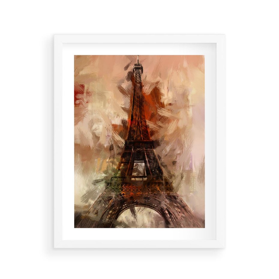 Plakat w ramie 40x50 - Abstrakcyjna Eiffla - miasto w nowej formie - Eiffla, abstrakcja - rama biała