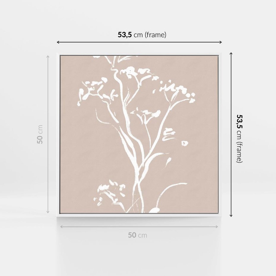 Obraz w ramie 50x50 - Harmonijne Mini Boho - minimalistyczny delikatny obraz, beżowe odcienie - rama biała