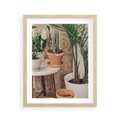 Plakat w ramie 40x50 - Boho Oaza: Kaktusy w Doniczkach - rośliny kaktusy w doniczkach, boho wnętrze - rama drewno
