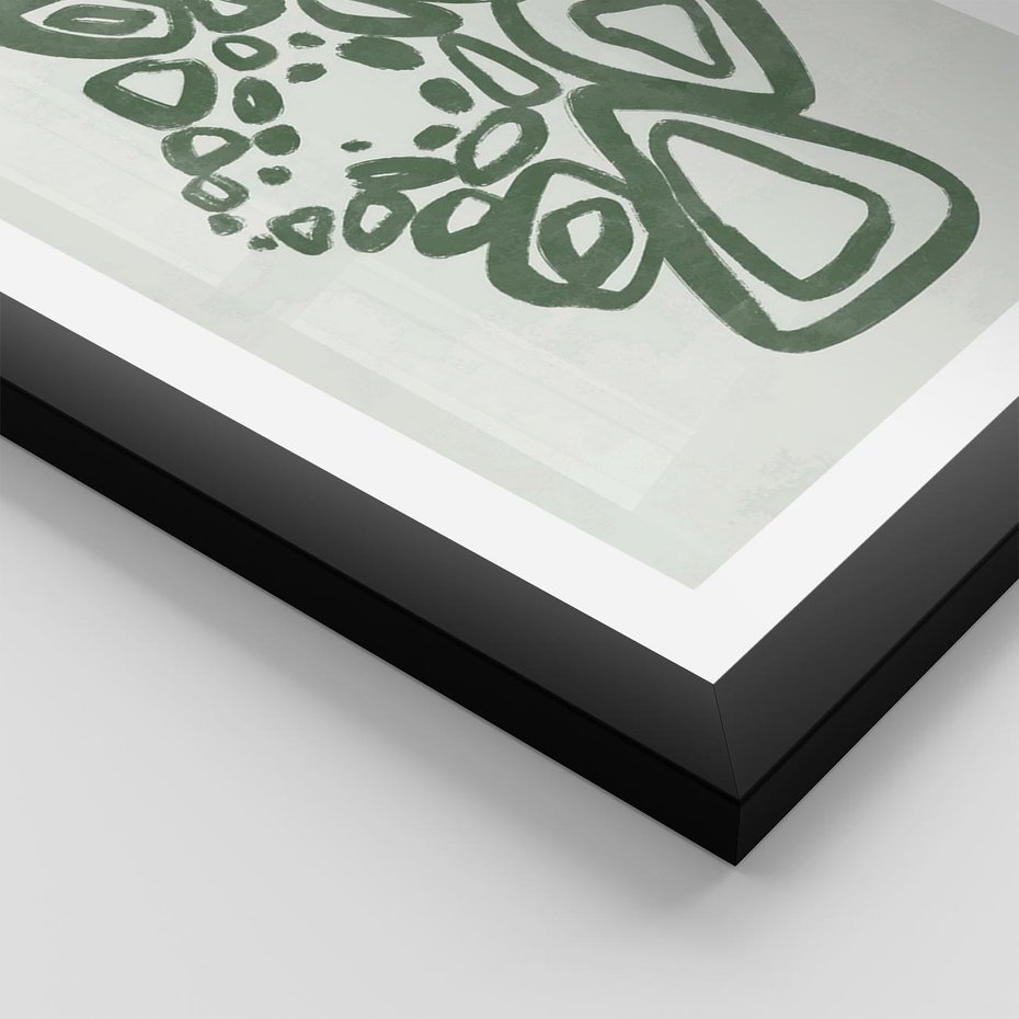 Plakat w ramie 50x70 - Migotliwe Widzenia Zieleni - zielona abstrakcja, zgaszona zieleń - rama czarna