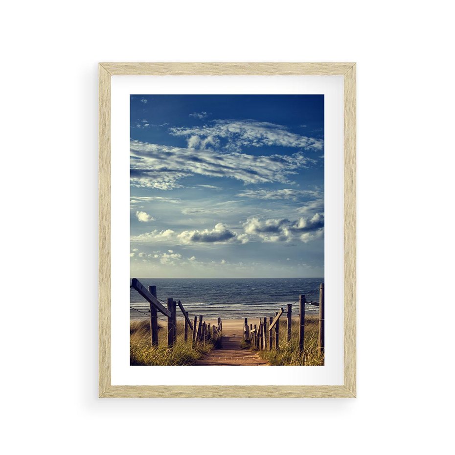 Plakat w ramie 30x40 - Plaża i morze - plaża, morze - rama drewno