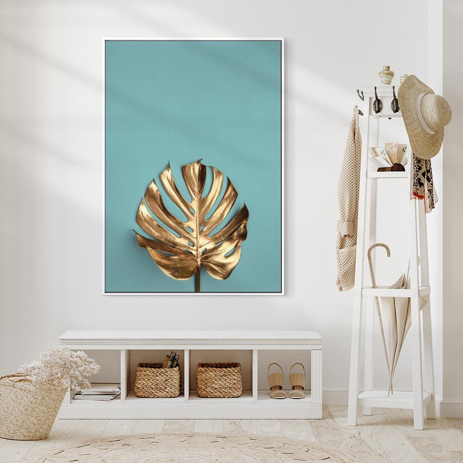 Obraz w ramie 50x70 - Piękno Natury - złote, liście - rama biała