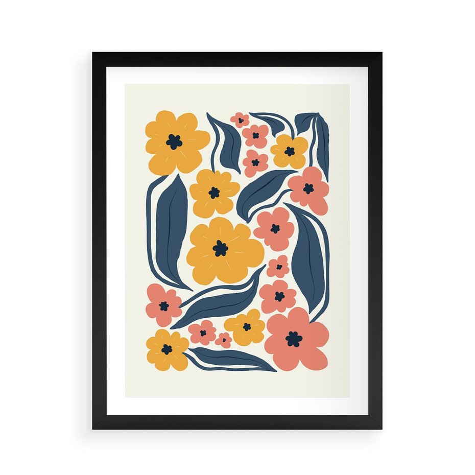 Plakat w ramie 50x70 - Pastelowe Impresje - pastelowe kwiaty, abstrakcyjna kompozycja - rama czarna