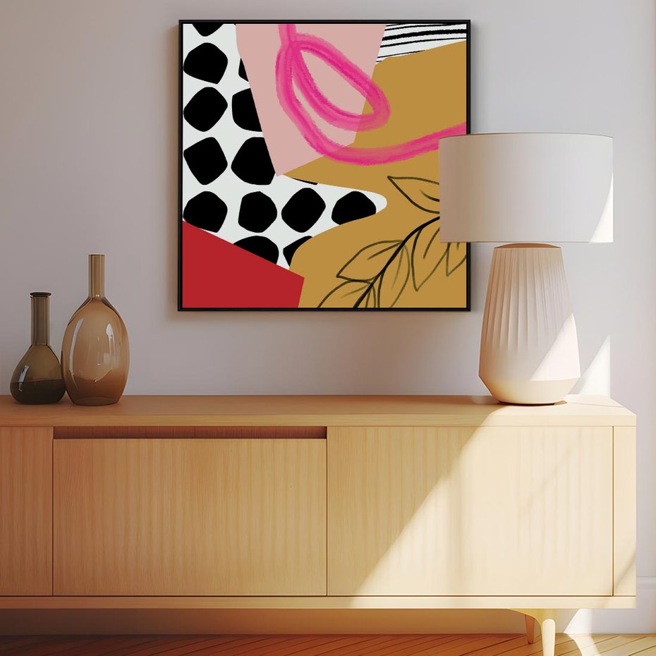 Obraz w ramie 50x50 - Księga Form i Plam - abstrakcyjna kompozycja, różne tekstury - rama czarna