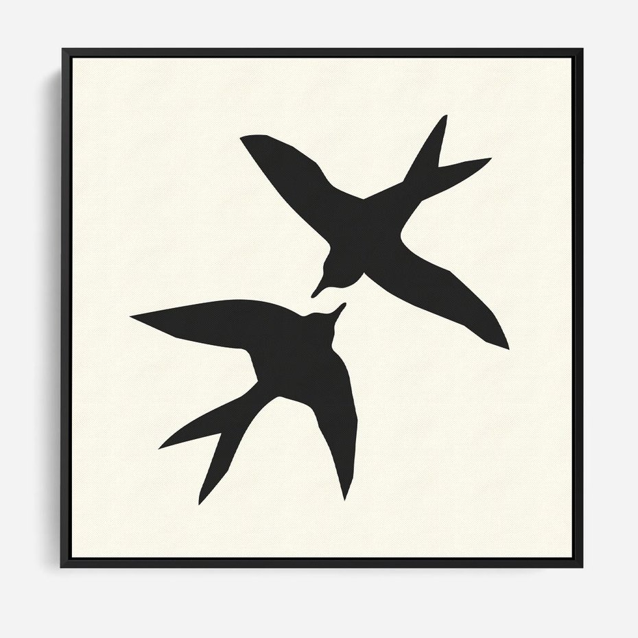 Obraz w ramie 50x50 - Kreatywne Echa - jaskółki, minimalizm - rama czarna