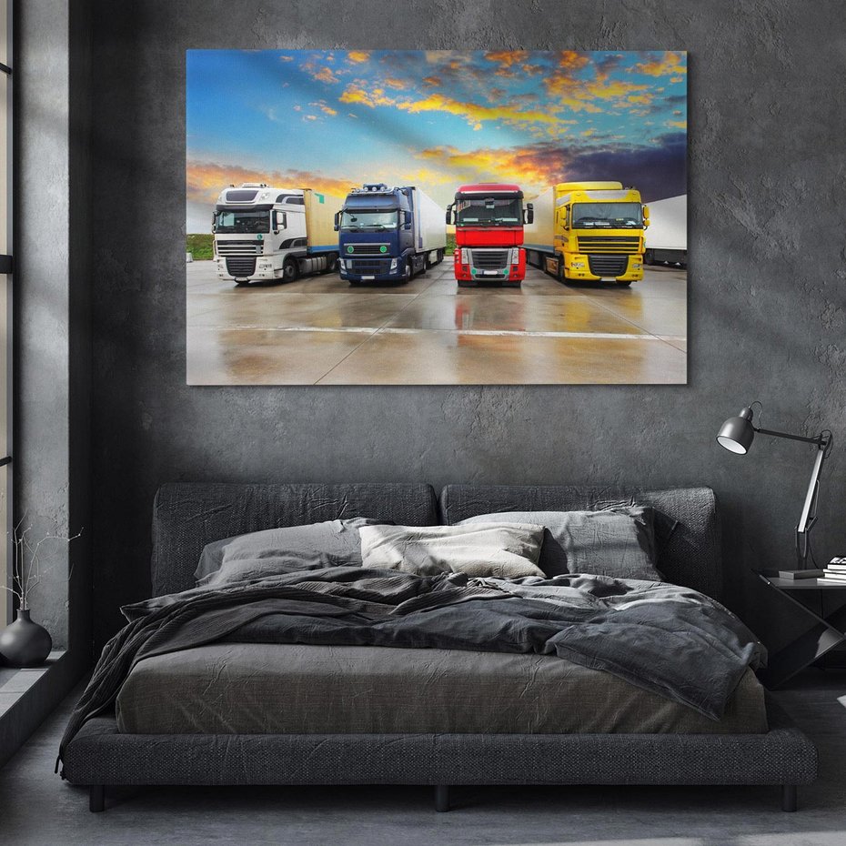 Obraz na płótnie 70x50 - Tiry i samochody w ruchu - ciężarówki, tiry