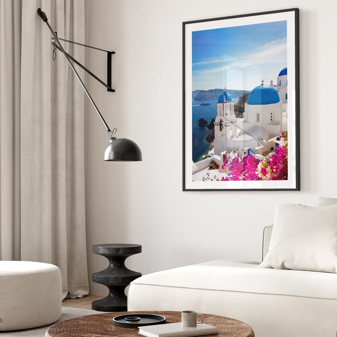 Plakat w ramie 30x40 - Perspektywa na Santorini - Santorini, perspektywa - rama czarna