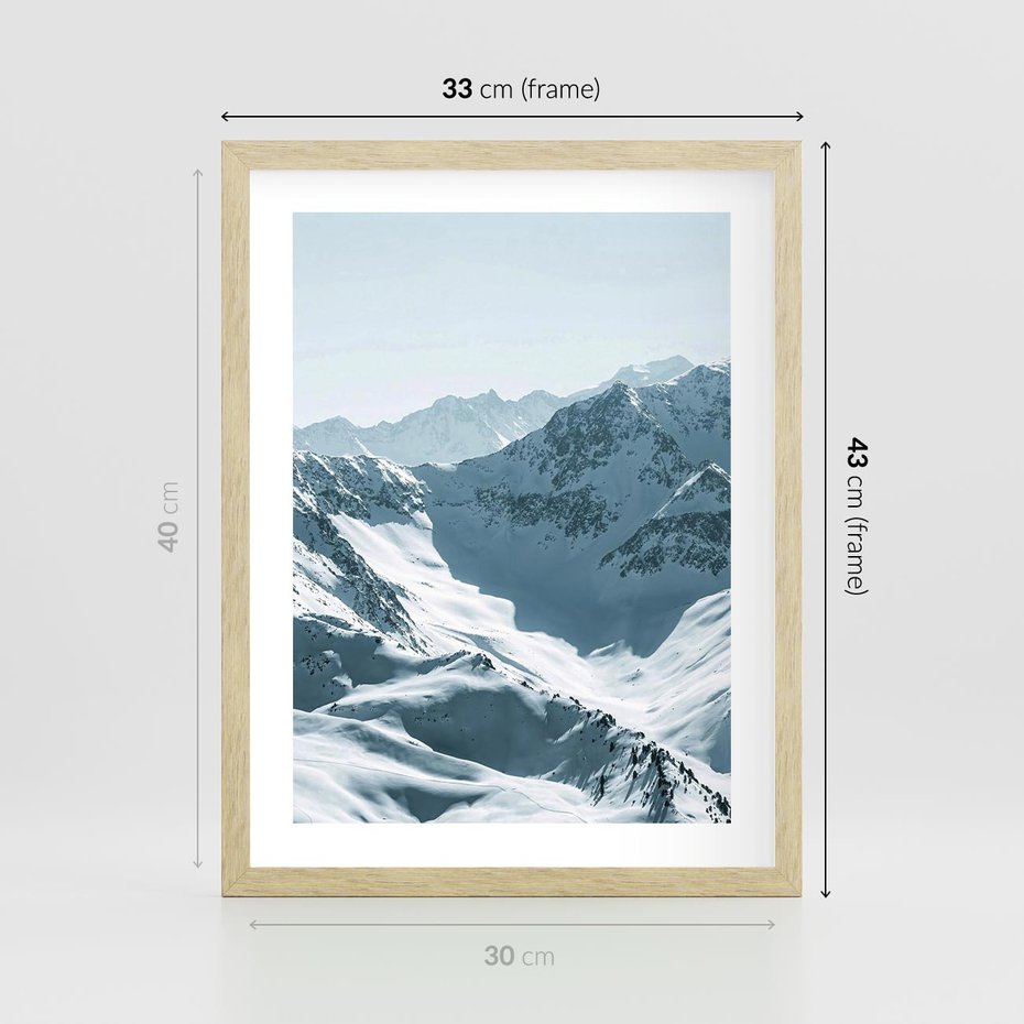 Plakat w ramie 30x40 - Surowość Gór - górskie szczyty, śnieg - rama drewno