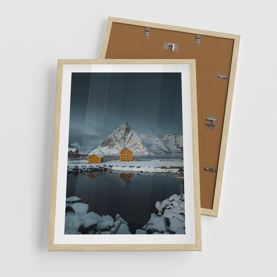 Plakat w ramie 50x70 - Minimalizm i Urok Natury - skandynawskie, domki - rama drewno