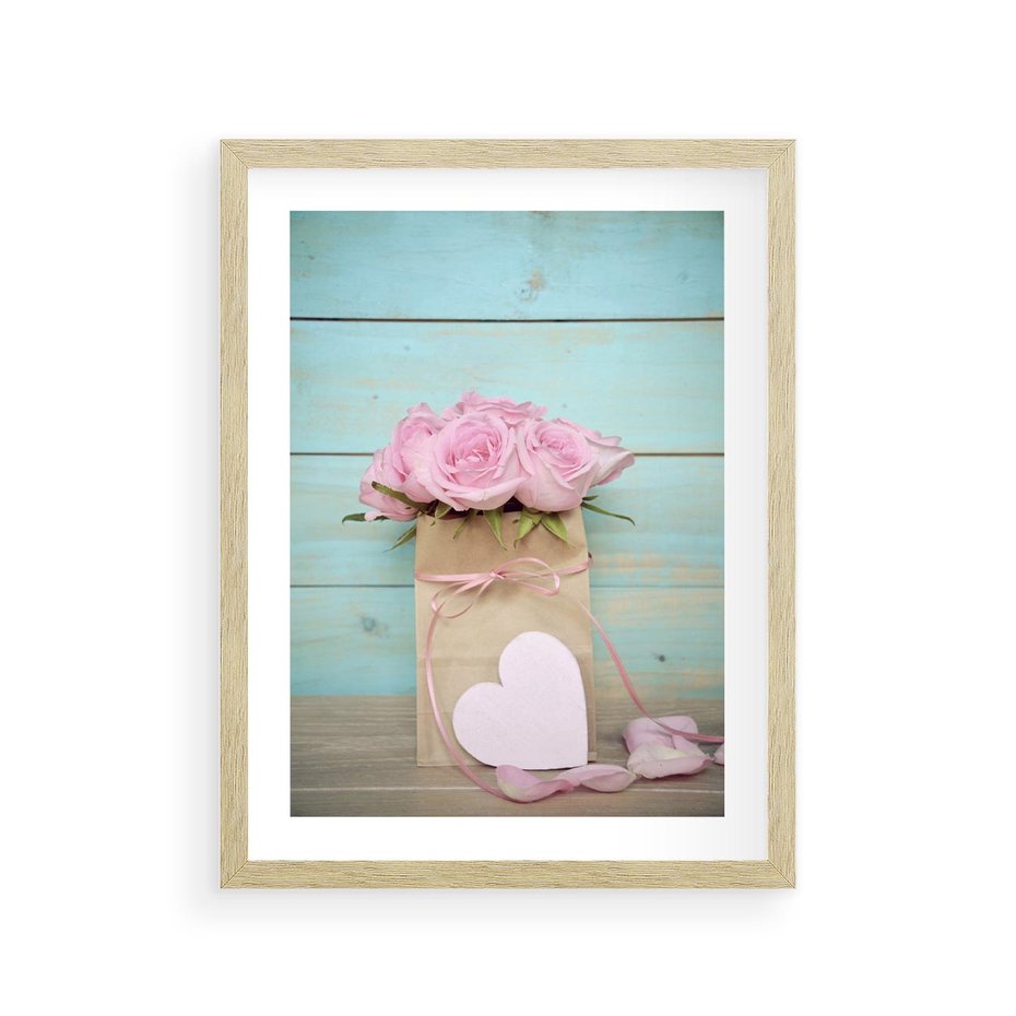 Plakat w ramie 30x40 - Uczucie W Pełnym Rozkwicie - kwiaty, romantyczne - rama drewno