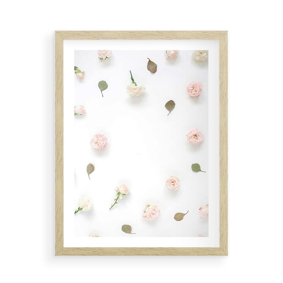 Plakat w ramie 50x70 - Romantyczna Kompozycja z Różami - kompozycja kwiatowa, róże - rama drewno