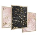 Zestaw obrazy w ramie 50x70 galeria - Marmur, złoto, róż, czerń - rama drewno