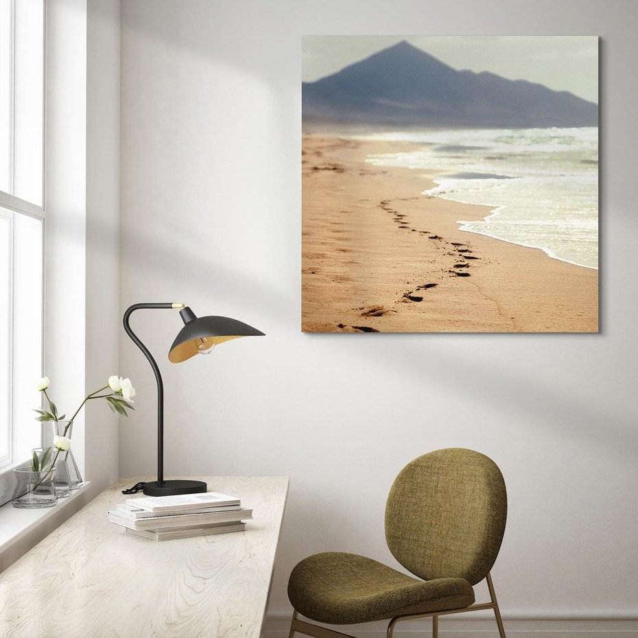 Obraz na płótnie 40x40 - Ślady stóp na plaży - plaża, ślady