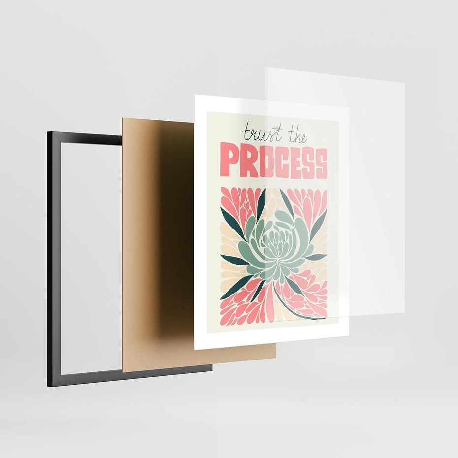 Plakat w ramie 40x50 - Rozbijające Barwy - abstrakcyjny pastelowy kwiat, wyrazista typografia - rama czarna