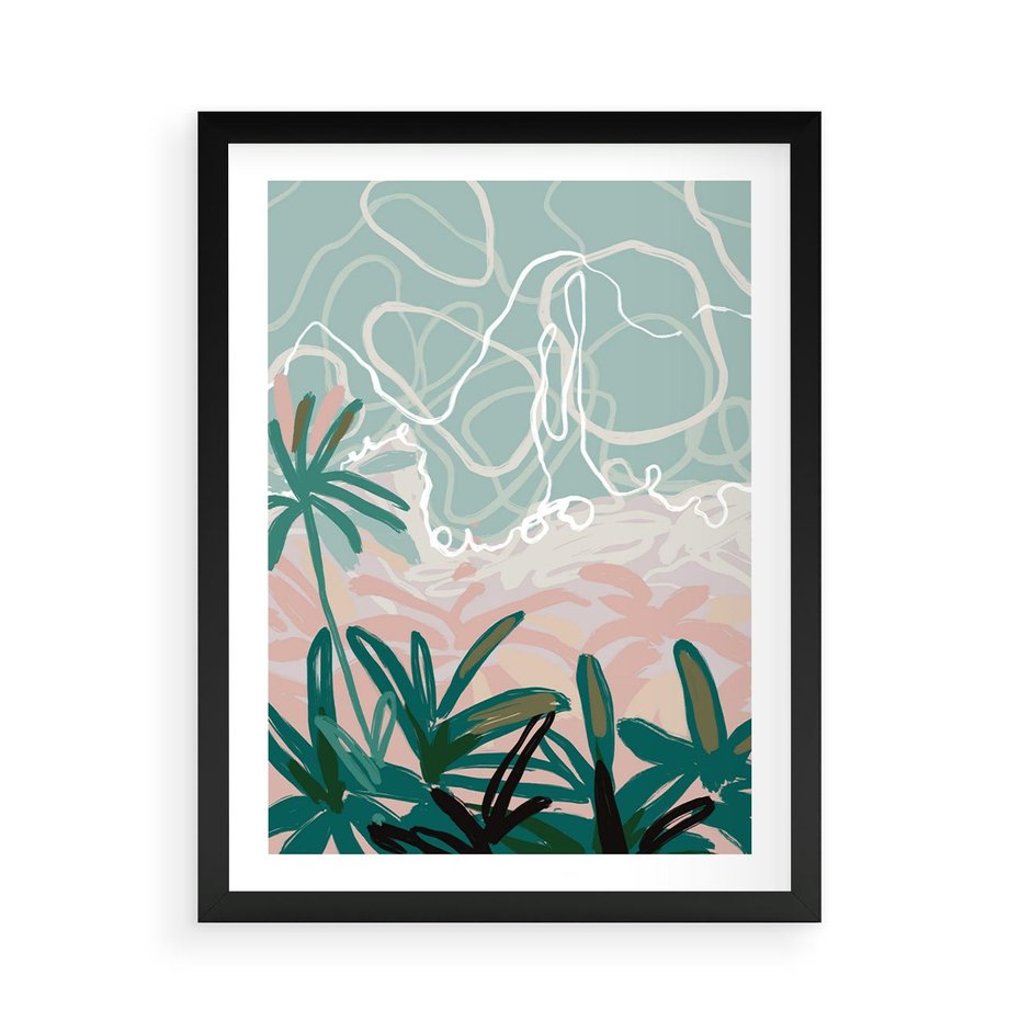 Plakat w ramie 50x70 - Rajski Stan - pastelowy krajobraz, nowoczesny plakat - rama czarna