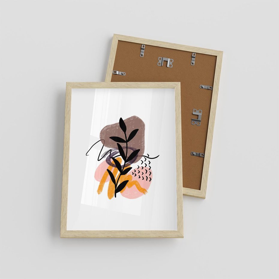 Plakat w ramie 30x40 - Echa Kształtującej się Wyobraźni - abstrakcyjna sztuka, liść gałązka - rama drewno