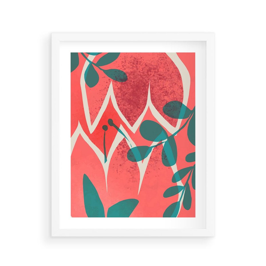 Plakat w ramie 40x50 - Migotliwe Kształty Plam - nowoczesny plakat, abstrakcyjne kwiaty - rama biała