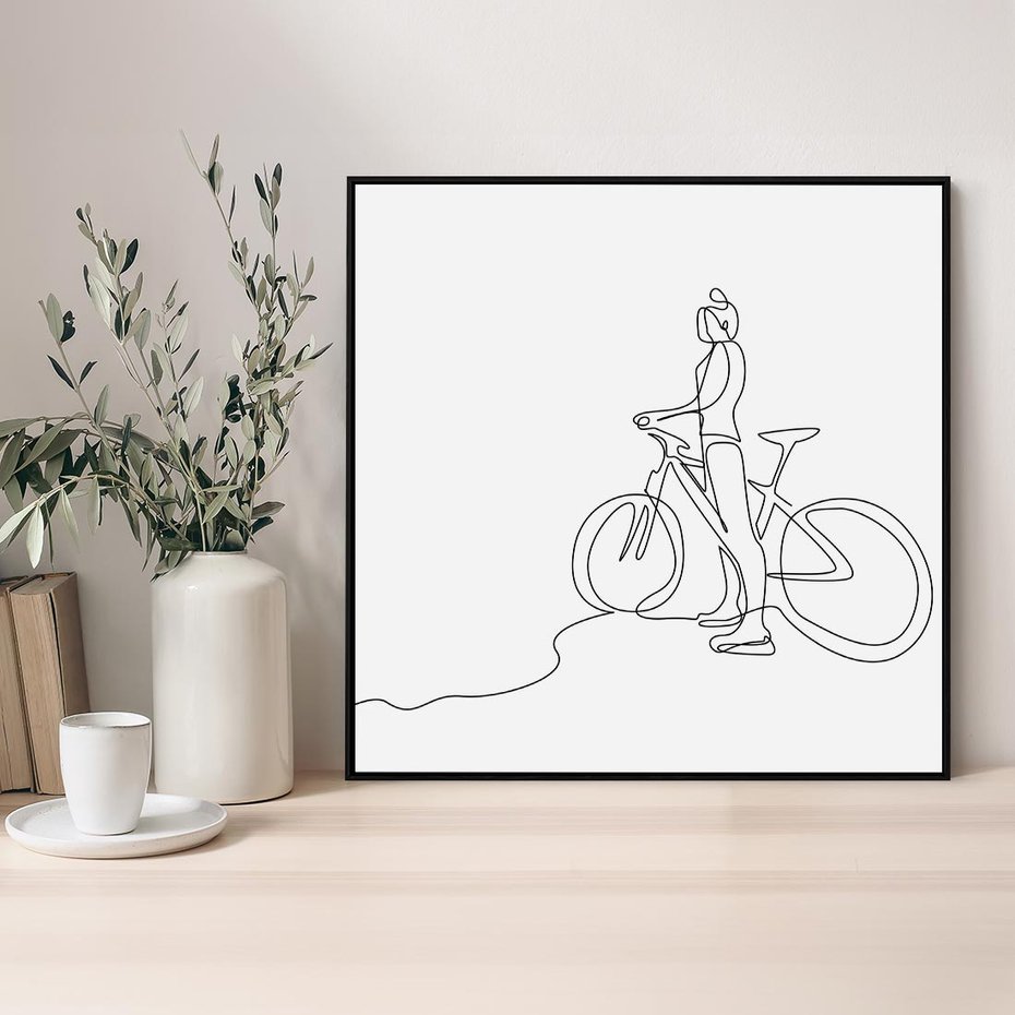 Obraz w ramie 50x50 - Minimalistyczna Przejażdżka - szkic, minimalizm - rama czarna