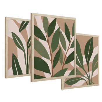 Zestaw obrazy w ramie 40x50 galeria - Liście, graficzne, boho - rama drewno