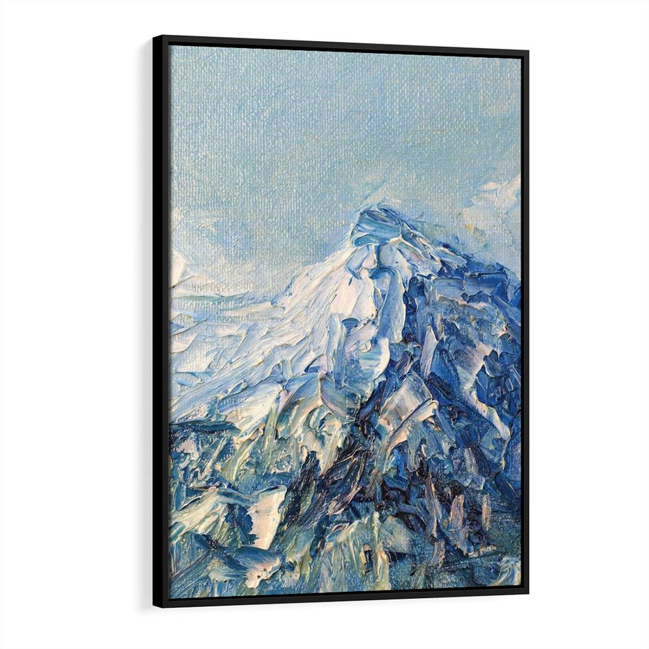 Obraz w ramie 50x70 - Majestat Błękitnych Szczytów - olejny obraz, górski pejzaż - rama czarna