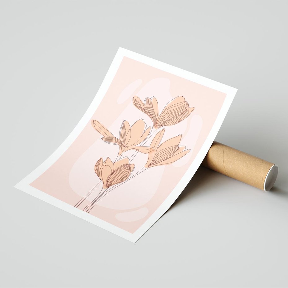Plakat bez ramy 50x70 - Przenikające Kształty - minimalistyczny plakat, pudrowe kwiaty