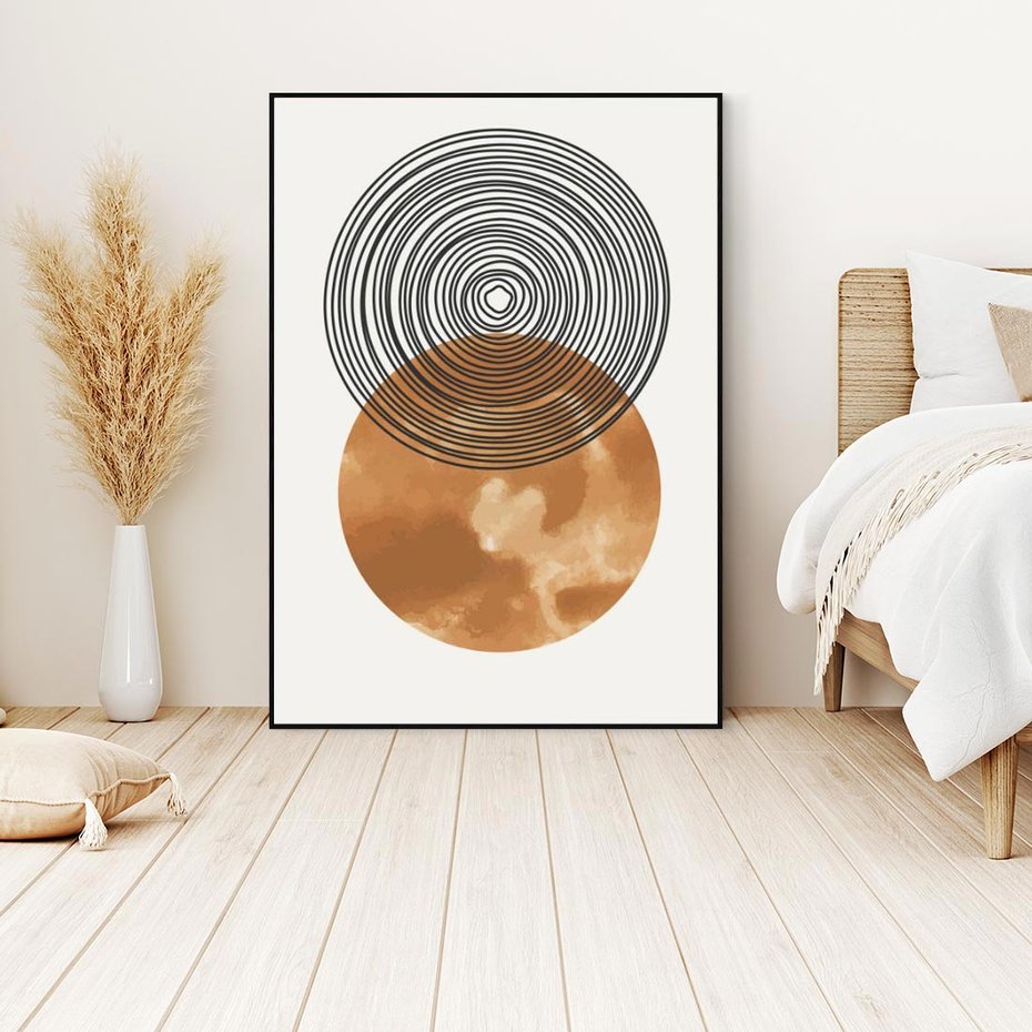 Obraz w ramie 50x70 - Taniec Okręgów - boho obraz, geometria - rama czarna