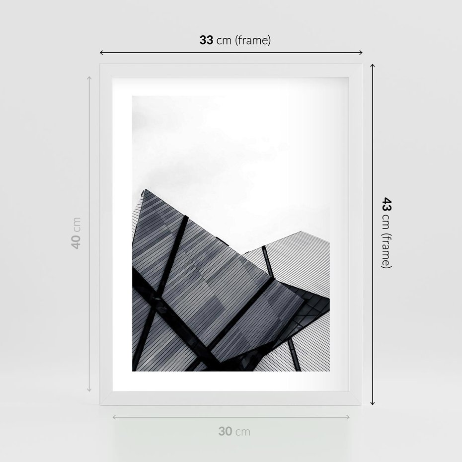 Plakat w ramie 30x40 - Nowoczesna Metropolia - architektura, proste linie - rama biała