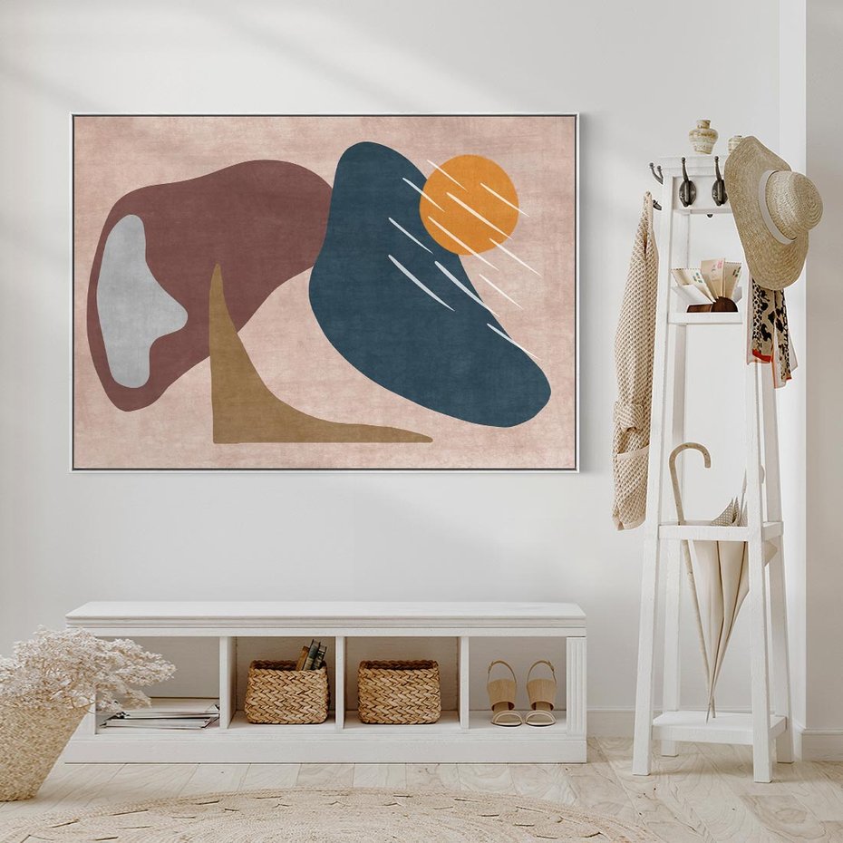 Obraz w ramie 120x80 - Opowieść szepczących pędzli - abstrakcyjne plamy, kształty - rama biała