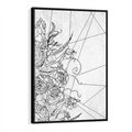 Obraz w ramie 50x70 - Refleksje w martwym punkcie - graficzny szkic, kompozycja kwiatów - rama czarna