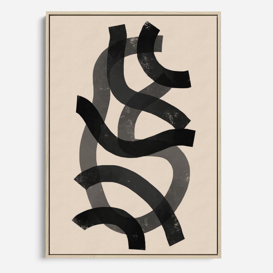 Obraz w ramie 70x100 - Strukturalne Odbicia Innowacji - zaplątane minimalistyczne linie, na bezowym tle - rama drewno