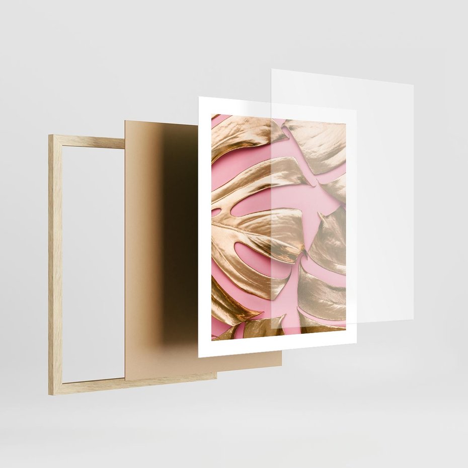 Plakat w ramie 40x50 - Przyjemność w Naturze - złote, liście - rama drewno