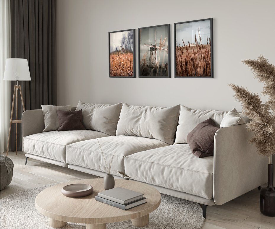 Zestaw obrazy w ramie 40x50 galeria - Lato, suche, trawy, wiatrak - rama czarna