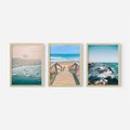 Zestaw obrazy w ramie 50x70 galeria - Plaża, morze, fale, boho - rama drewno