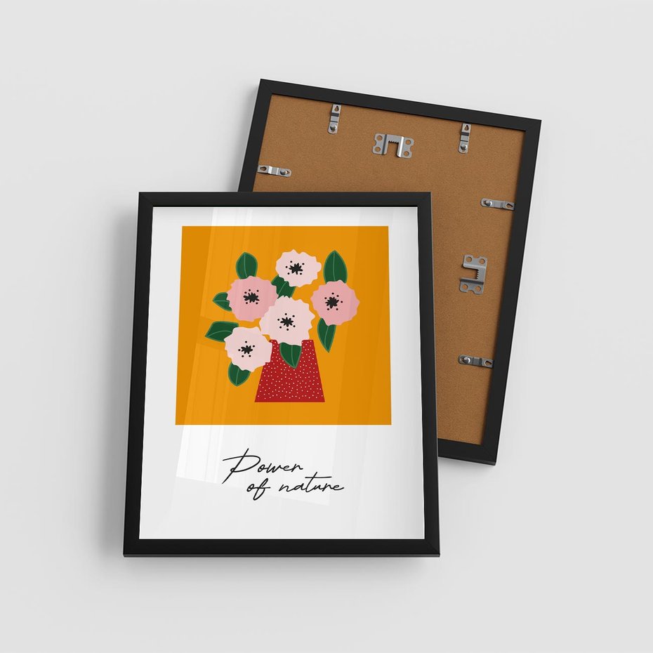 Plakat w ramie 40x50 - Abstrakcyjna Kreska - kwiaty w wazonie, abstrakcja - rama czarna