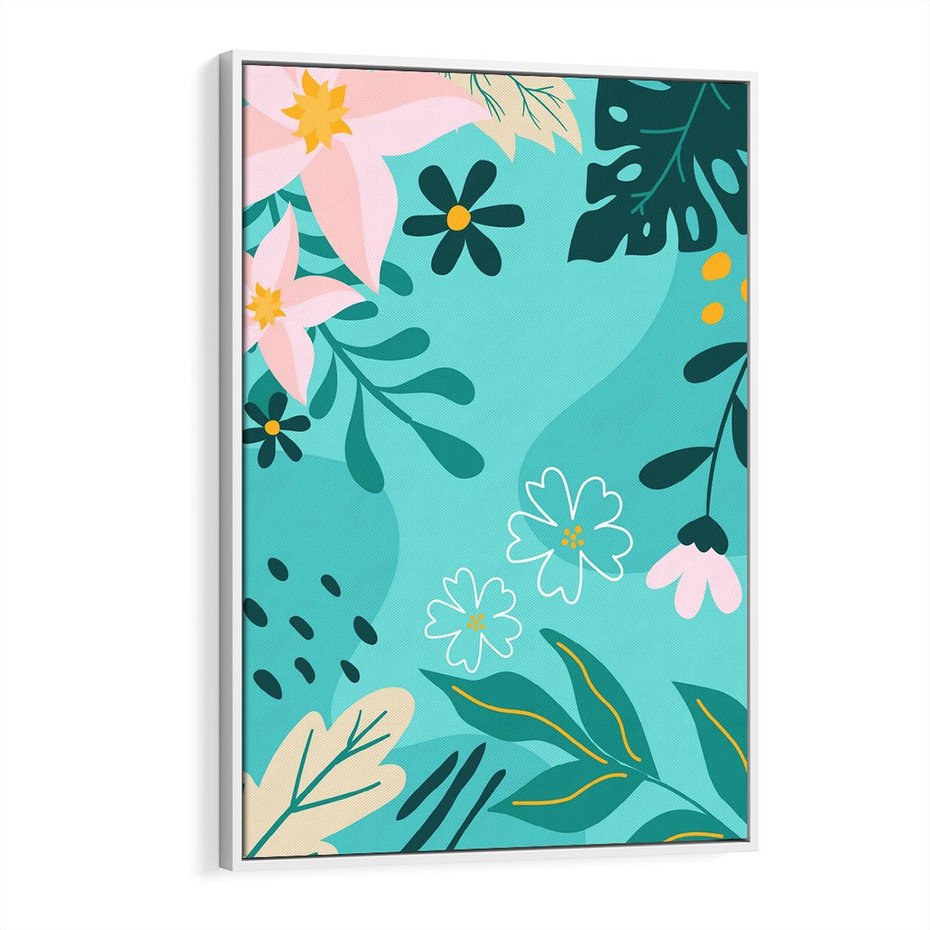 Obraz w ramie 70x100 - Rozkwitające Widoki - pastelowa kompozycja, kwiaty - rama biała