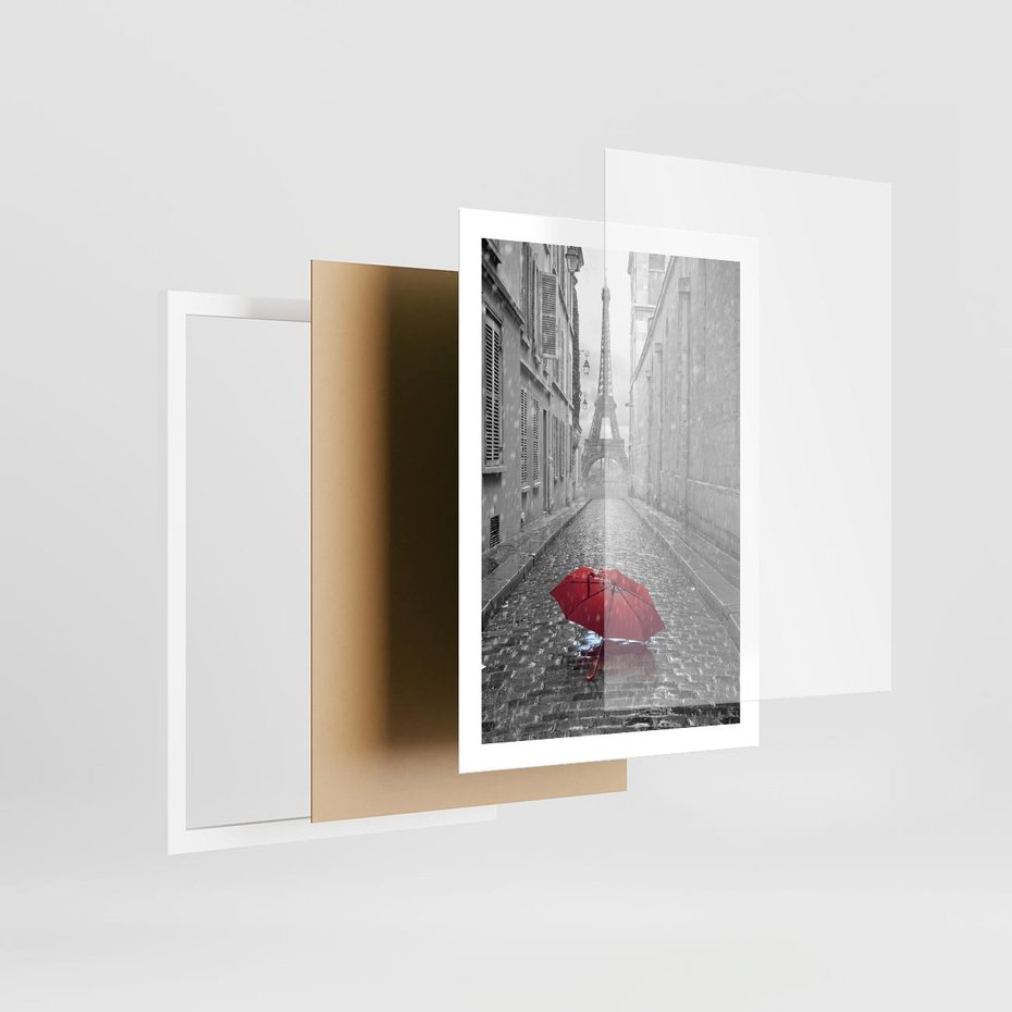 Plakat w ramie 50x70 - Kolorowy parasol w Paryżu - Paryż, parasol - rama biała