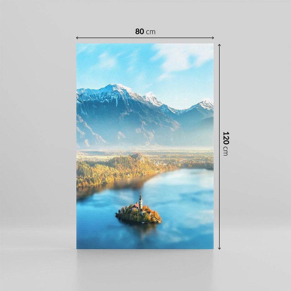 Obraz na płótnie 80x120 - Zamek pośrodku jeziora - jezioro, góry
