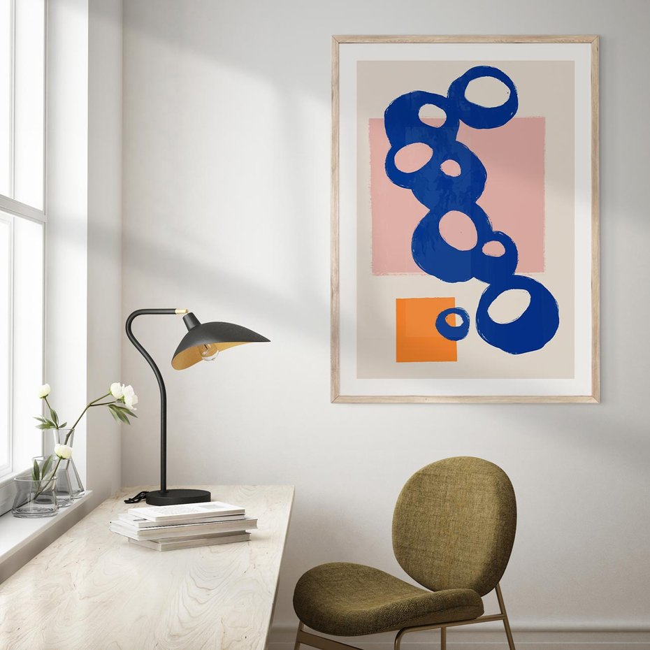 Plakat w ramie 50x70 - Migocące Plamiste Echa - abstrakcja, nowoczesny plakat - rama drewno