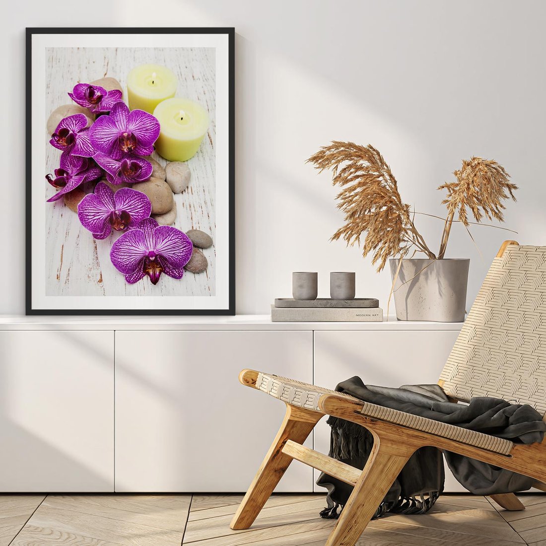 Plakat w ramie 30x40 - Relaksujące spa w otoczeniu orchidei - spa, świece - rama czarna