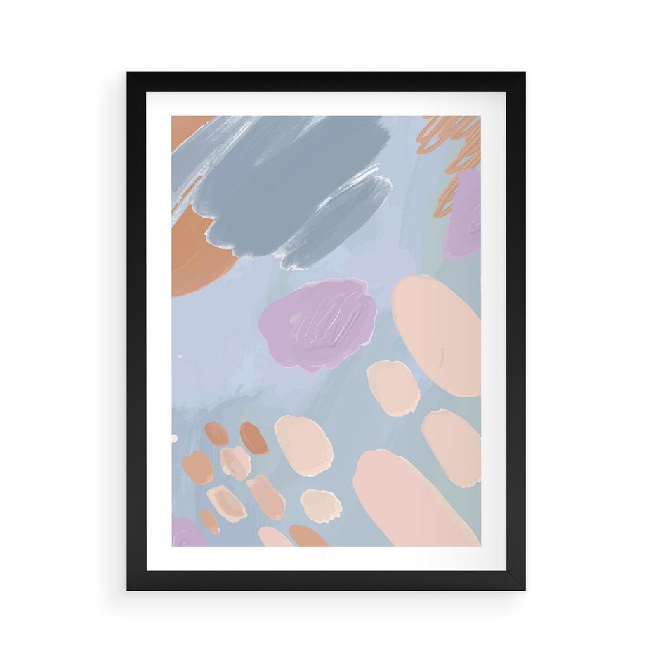 Plakat w ramie 50x70 - Migocące Pastelowe Spektrum - abstrakcyjne akwarelowe plamy, pastele - rama czarna