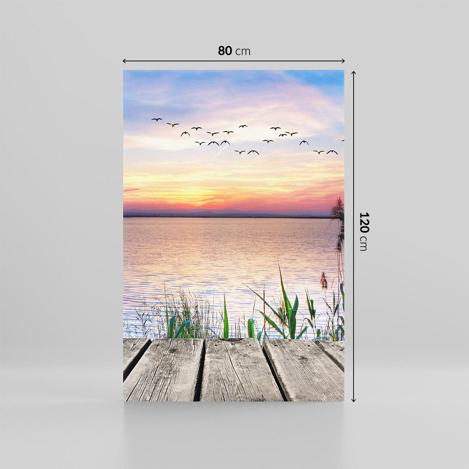 Obraz na płótnie 80x120 - Romantyczny zachód słońca nad morzem z ptakami - zachód, słońca