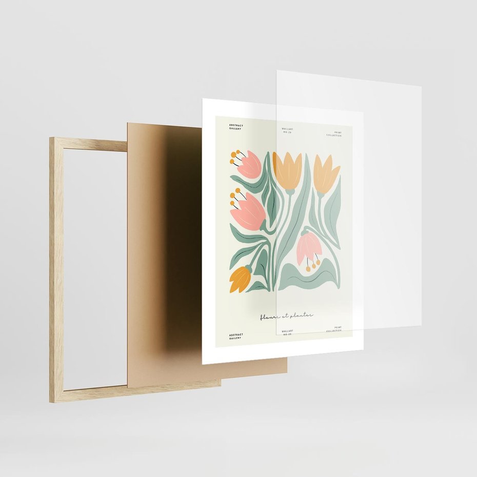 Plakat w ramie 40x50 - Tajemnicza Aura - kwiaty, nowoczesna abstrakcja - rama drewno