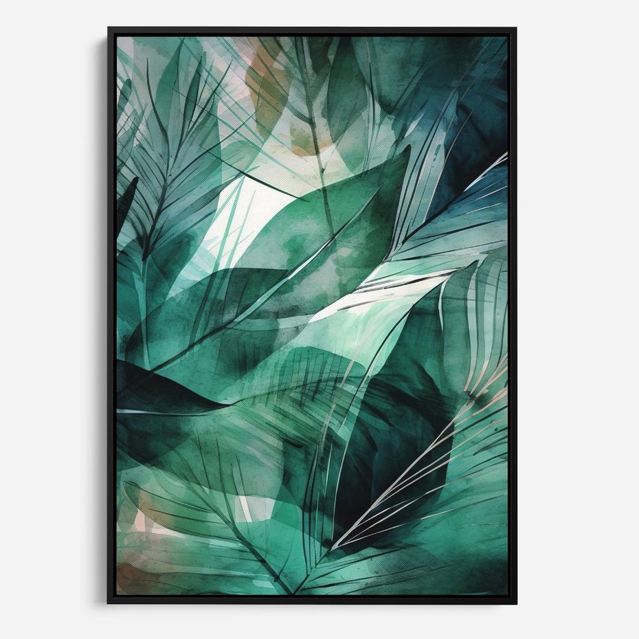 Obraz w ramie 50x70 - Zieleń Tropików - tropikalne zielone liście palmy, monstera - rama czarna