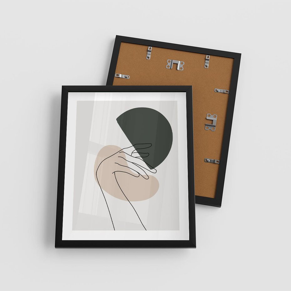 Plakat w ramie 40x50 - Przenikające Kształty - szkic jedną linią, one line - rama czarna