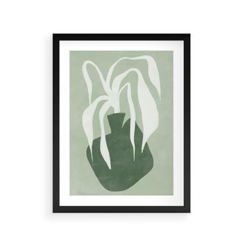 Plakat w ramie 50x70 - Zieleń Pulsującego Spokoju - zielona abstrakcja, zgaszona zieleń - rama czarna