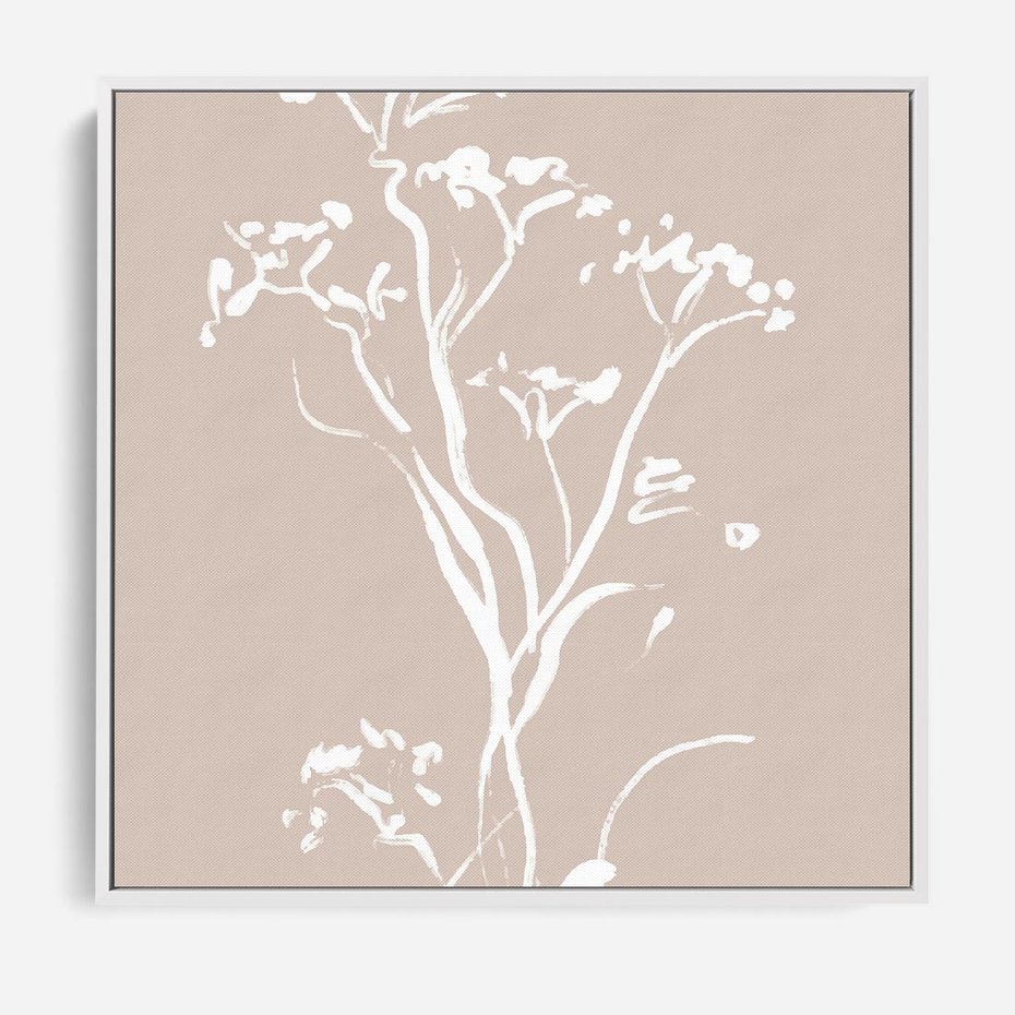 Obraz w ramie 50x50 - Harmonijne Mini Boho - minimalistyczny delikatny obraz, beżowe odcienie - rama biała